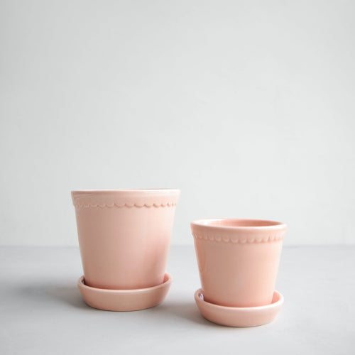 Berg Pottery Helena Glazed Planters. Petal, blush color