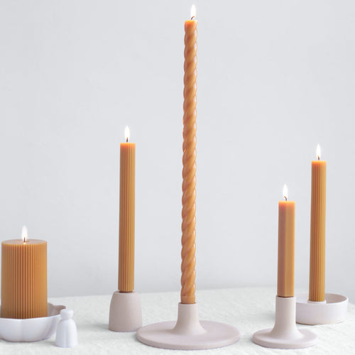 Miel brown taper candles. Twisted taper candle. Column taper candle. Pillar candle brown