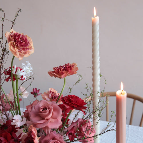 Our Petal Taper Set combines all of our parchment-hued taper candles into the perfect bundle. Display the sizes and shapes together or separately.   Set includes: one pair of petal 12" and one pair of petal 18" dipped taper candles. One pair of 18", one pair of 10" and one pair of 6" petal Fancy Taper Candles.  Dinner Candles. 