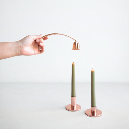 Bayberry Taper Candles for the holiday. Gift set. Copper candle snuffer