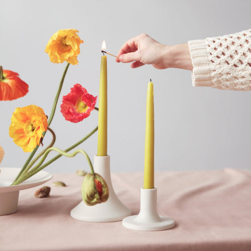 White ceramic taper candle holders