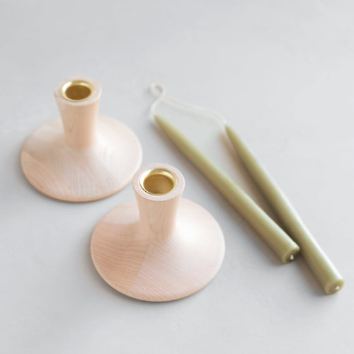 Bayberry taper candles and handmade wooden taper holders gift set