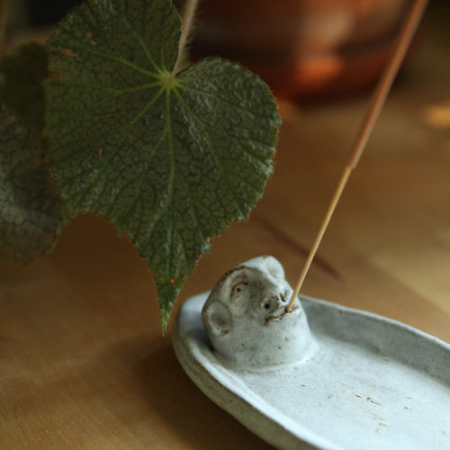 Ceramic Face Incense Holder Handmade 