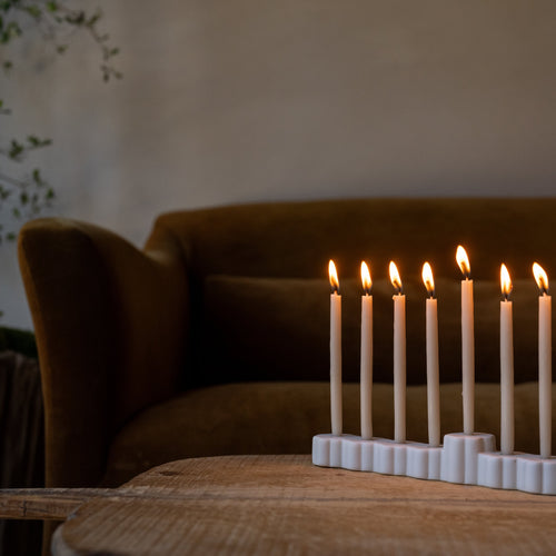 Ceramic Fleur Menorah. Casual, lightweight, travel, children's menorah