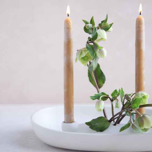 Ceramic Flower Frog Bowl & Taper Holder