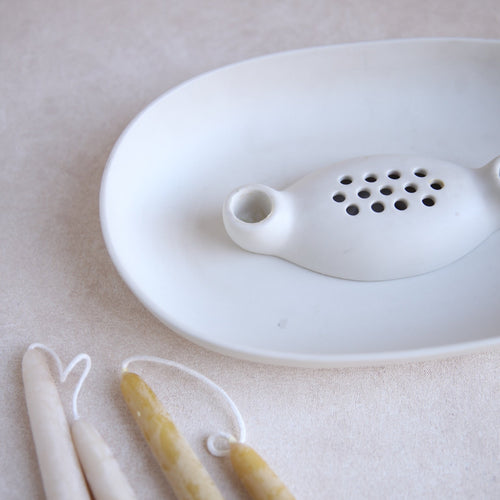 Ceramic Flower Frog Vase and Taper Holder