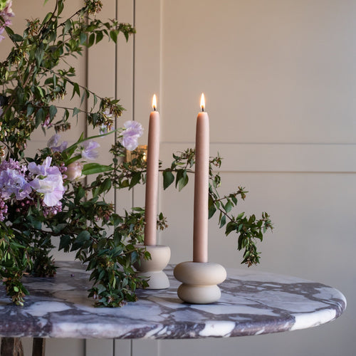 Ceramic Petite Taper Holders and Beeswax Taper Candles 