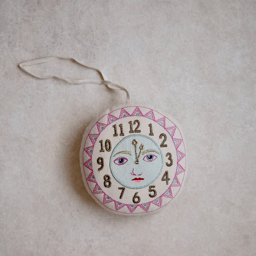 Clock Face Hand Embroidered Ornament_Wall Hanging_Skippy Cotton