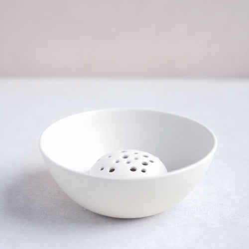 Flower Frog Bowl Vase, Small White Ceramic