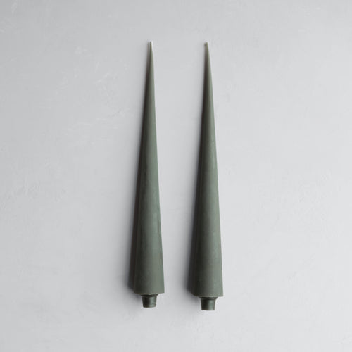 14" Beeswax Cone Tapers, Antique Green