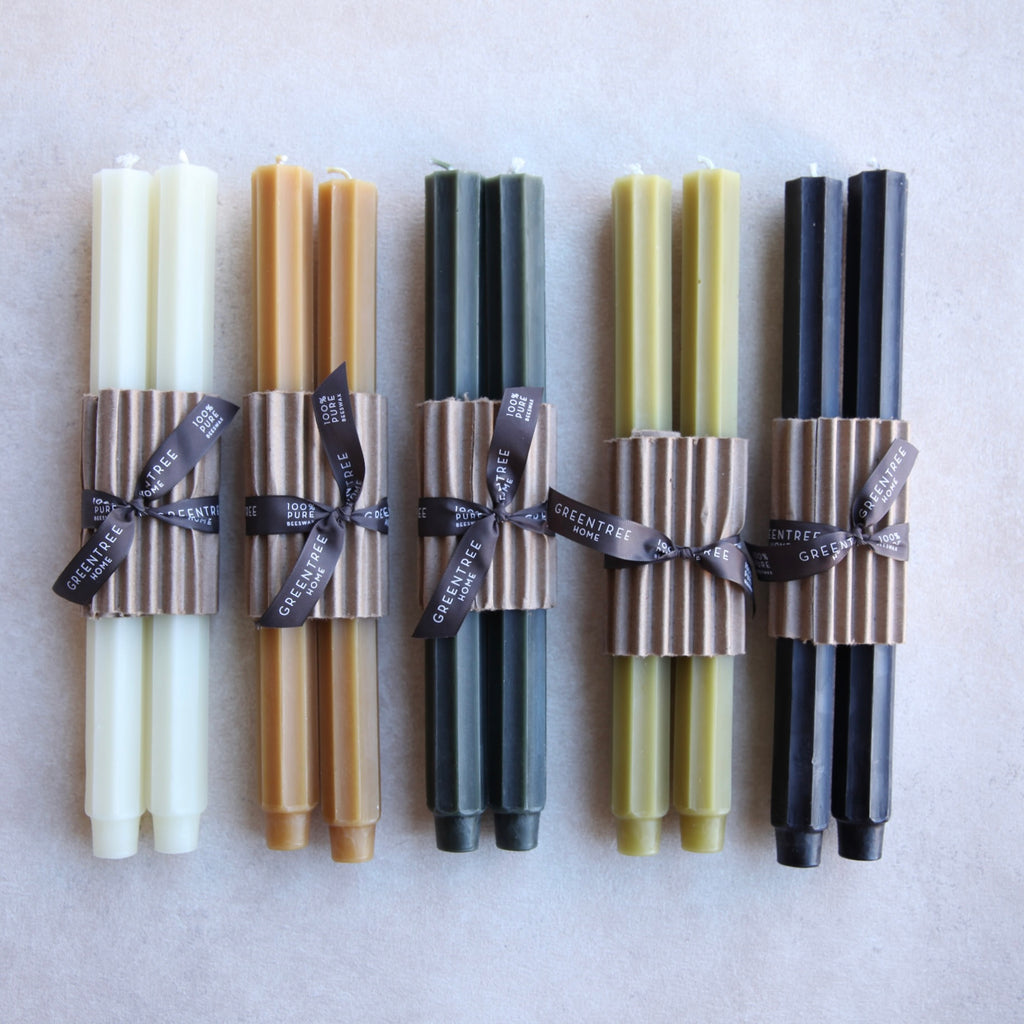 12" Beeswax Fluted Tapers in Greige Color