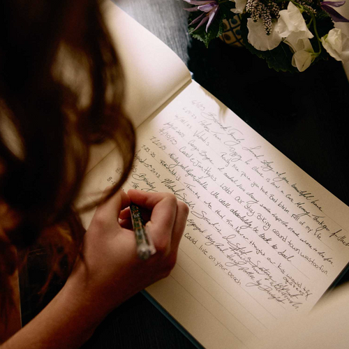 Hydrangea Fabric Embroidered Guest Book_Blue