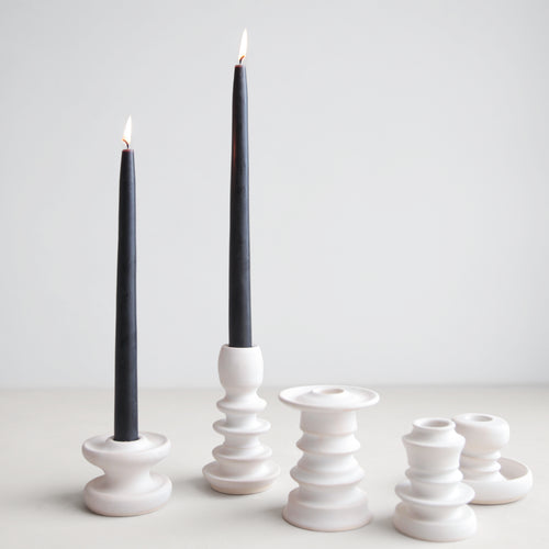 Sculptural Taper Candle Holder, White Tall