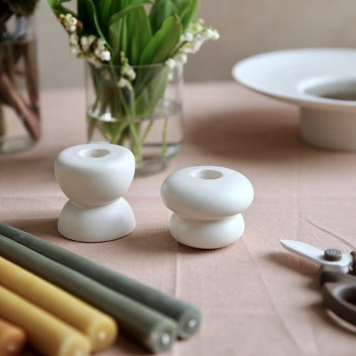 Pebble and Gem White Ceramic Taper Holders