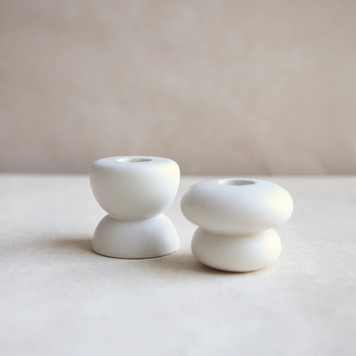 Petite Ceramic Taper Holders_White_Gem and Pebble. Wholesale Florist Wedding Decor