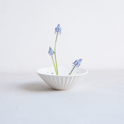 Ceramic Pleated Flower Frog Vase