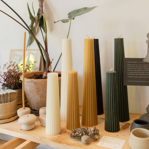 Ribbed Pillar Candles_Beeswax Greentree