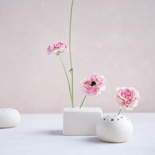 Round Flower Frog Vase White Ceramic