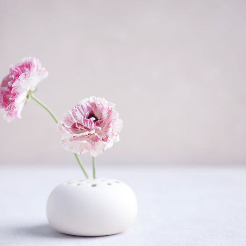 Round Flower Frog Vase White Ceramic