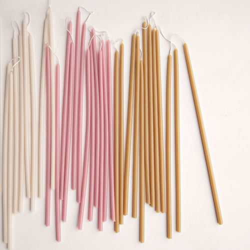 The Floral Society Beeswax Long Stem Candles. Hand-dipped in the USA