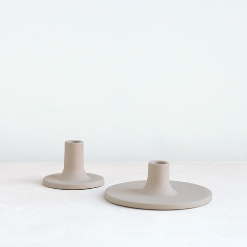 Pair Ceramic Taper Candleholders_Sand