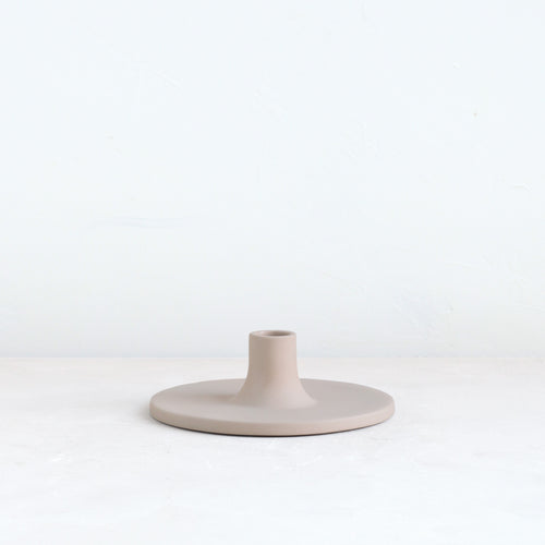 The Floral Society Ceramic Taper Holder - Wide Base - Sand Beige Neutral Matte Finish Candle Holder