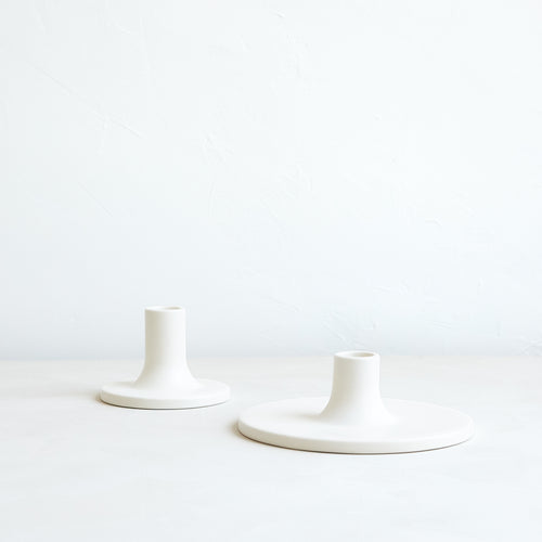 Pair Ceramic Taper Candle Holders _ White