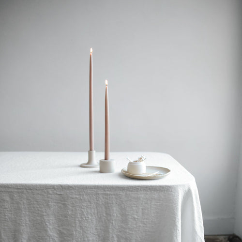 Ceramic taper candle holders. Taper candles greige. Ceramic Grandmont match strike