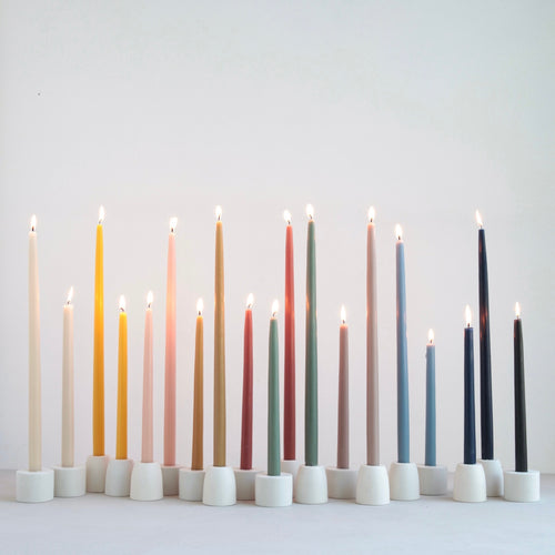 Dipped taper candles for dining room table decor. Colors are inspired by natural hues