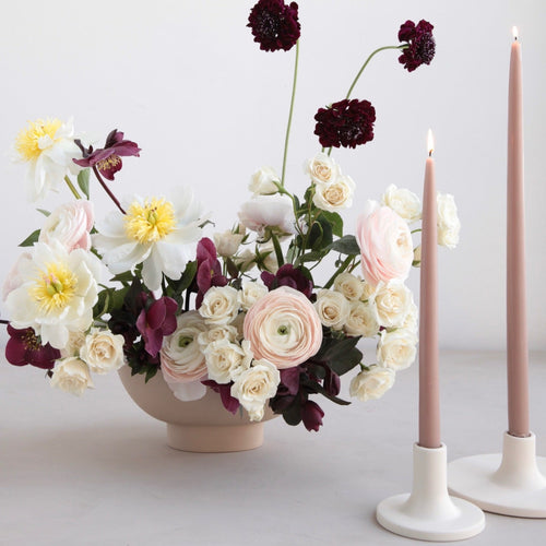 Dipped taper candles for dining room tapers. Natural hues inspired by nature in neutral tones