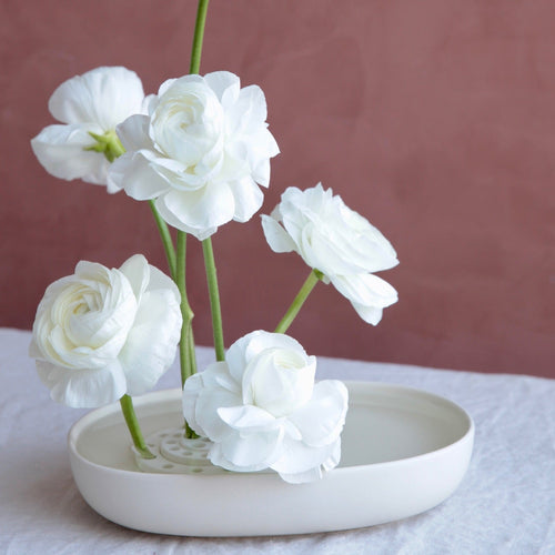 The Floral Society Japanese Ceramic Ring Flower Frog for Ikebana Floral Arranging | White