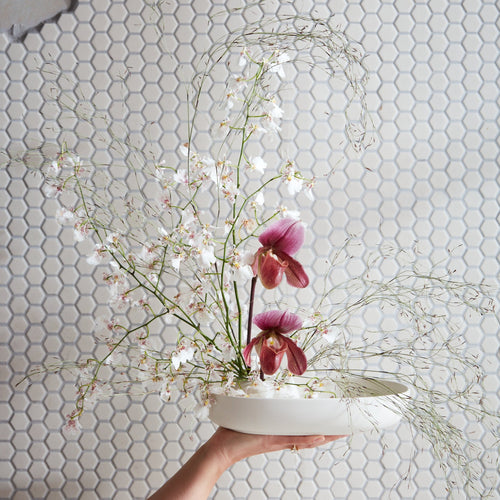 Ceramic Pleated Flower Frog Vase
