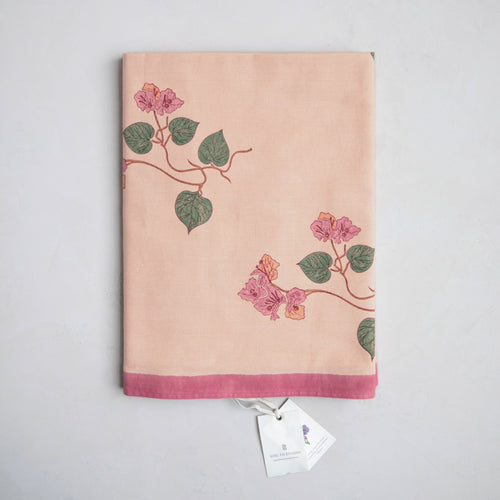Hand block printed tablecloth with floral motif. Made in India in partnership with Soil to Studio