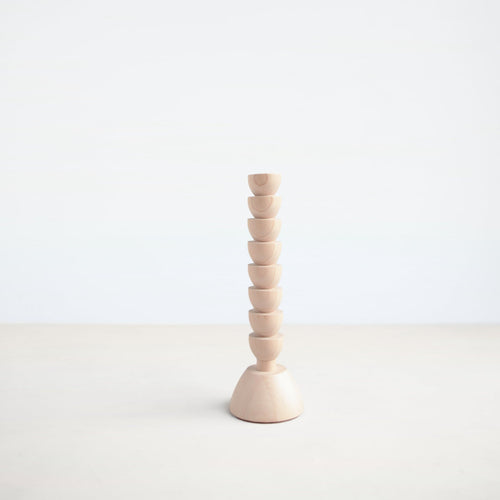 The Albert Candle Holder is hand turned in Lostine's small wood shop in Pennsylvania. This modern yet playful design is made from maple wood.  Each candle holder has a brass insert and pairs perfectly with our taper candles. Made in USA.